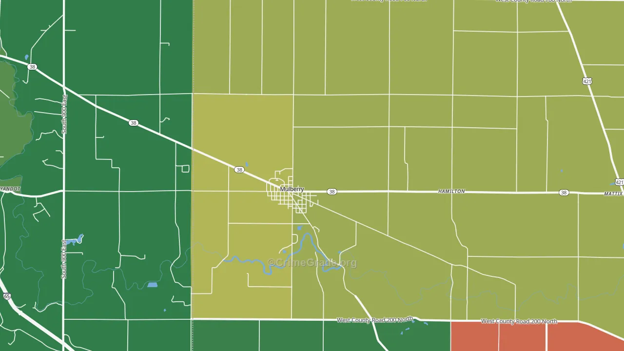 Mulberry, IN Map of Theft Rates