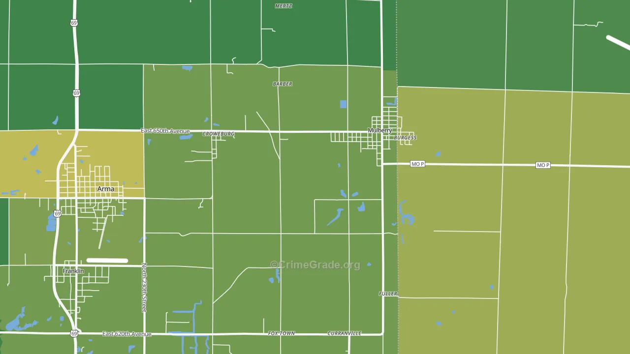Mulberry, KS Map of Theft Rates