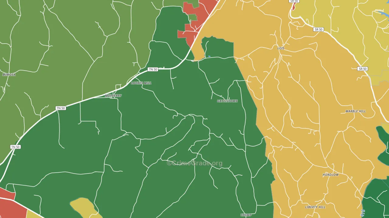 Mulberry, TN Map of Theft Rates