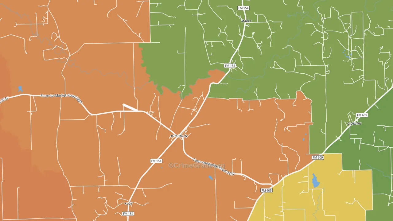 Muldoon, TX Map of Theft Rates