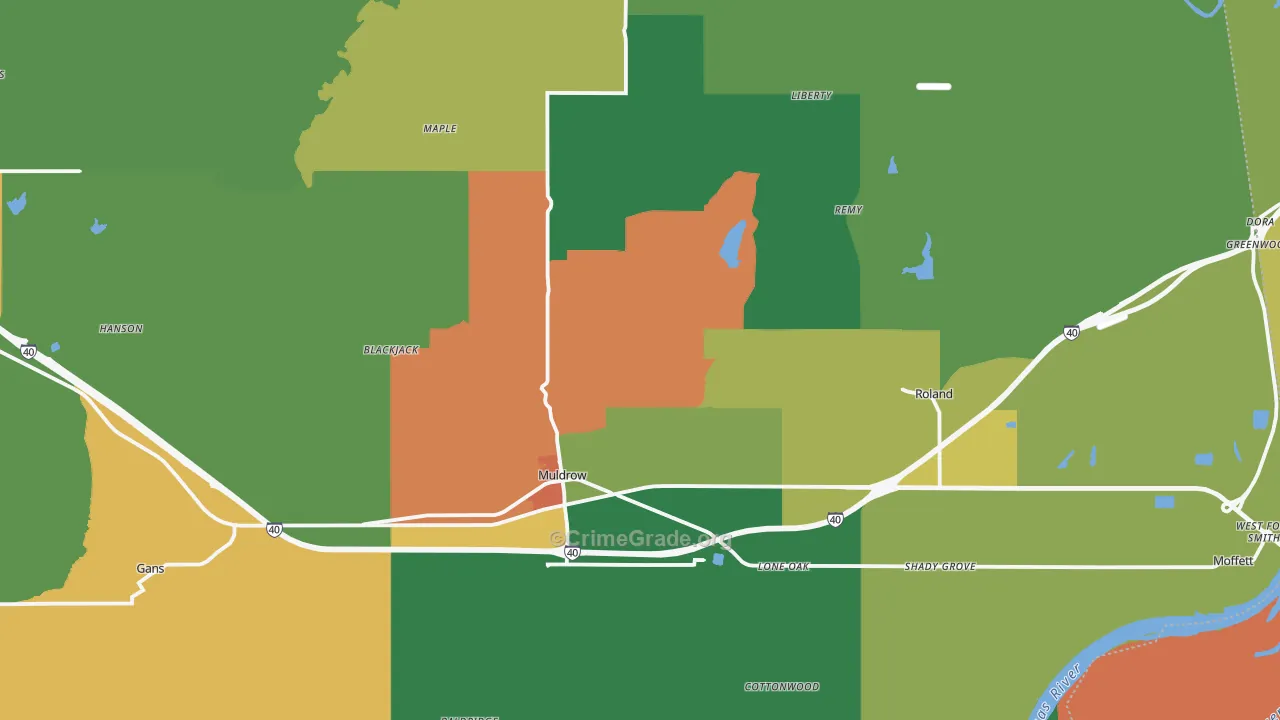 Muldrow, OK Map of Theft Rates