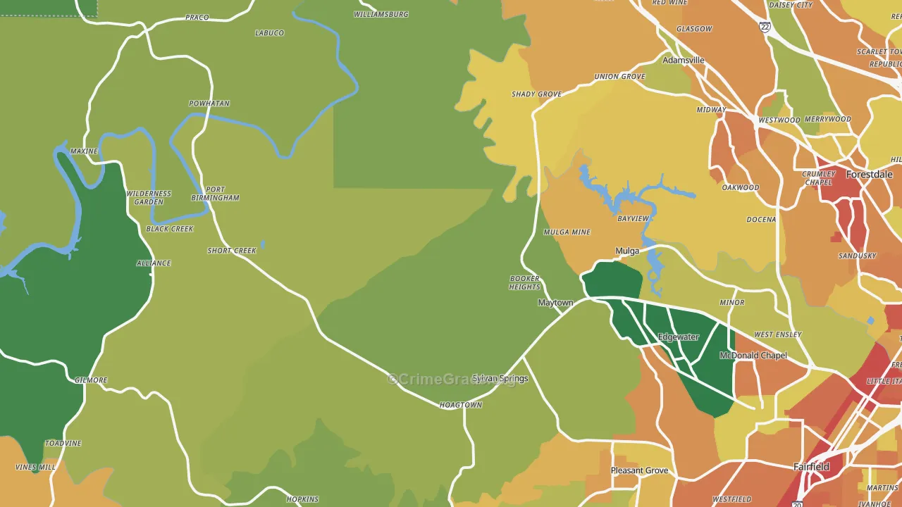 Mulga, AL Map of Theft Rates