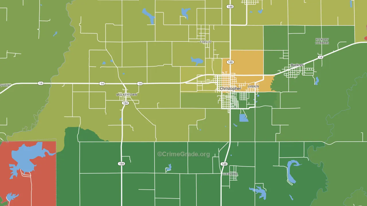 Mulkeytown, IL Map of Theft Rates