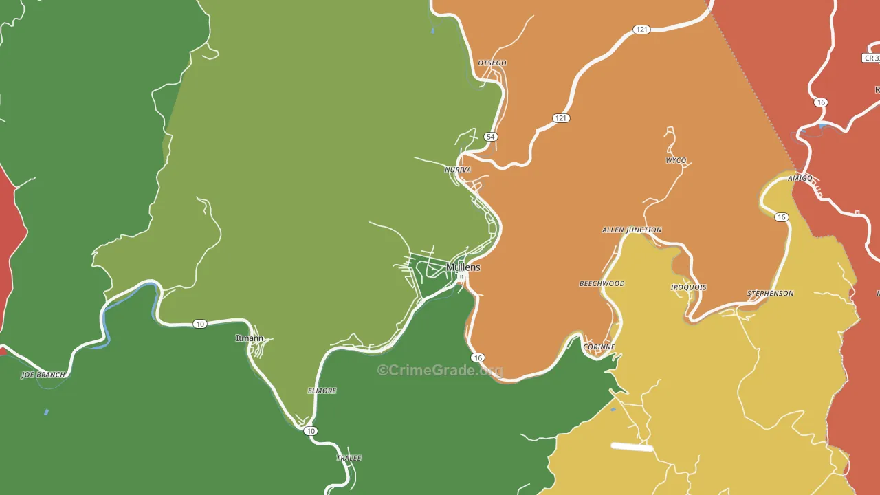 Mullens, WV Map of Theft Rates