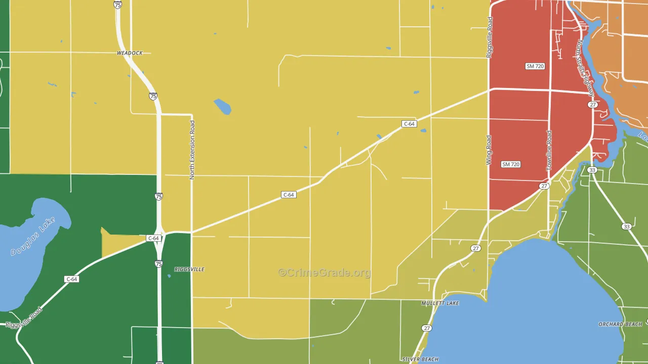 Mullett Lake, MI Map of Theft Rates