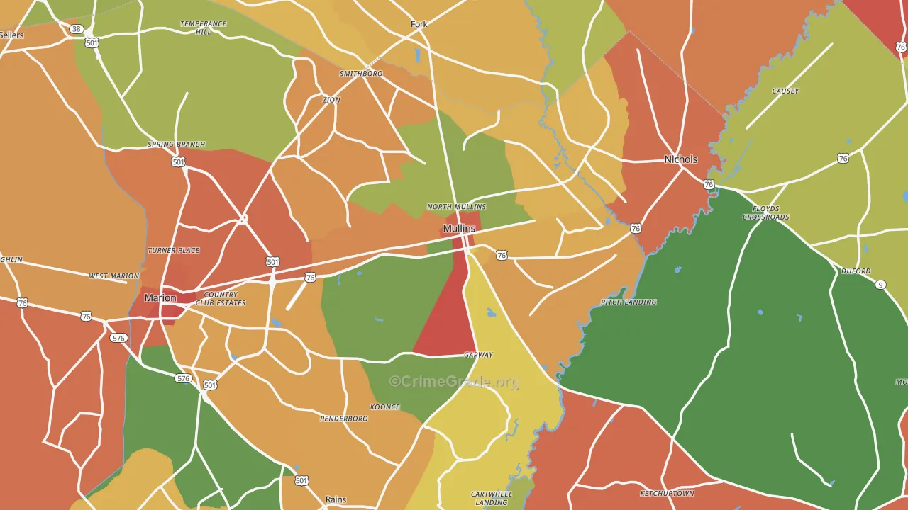 Mullins, SC Map of Theft Rates