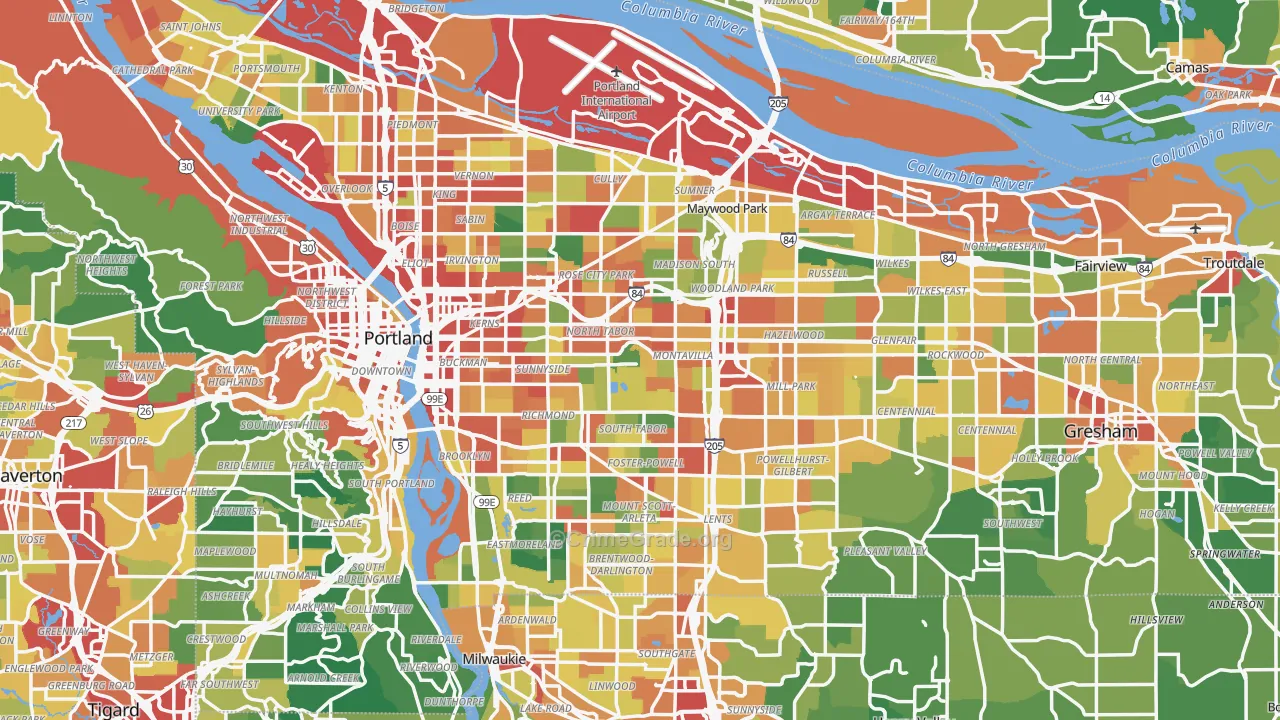 Multnomah County, OR Map of Theft Rates