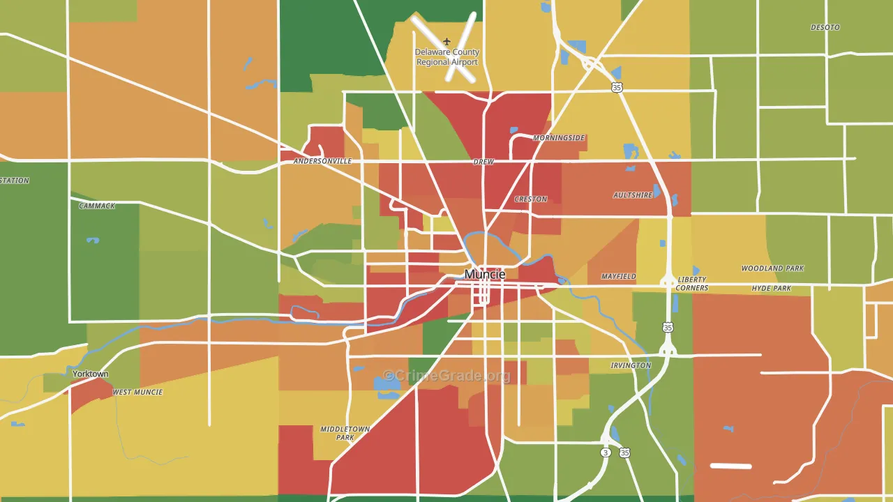 Muncie, IN Map of Theft Rates