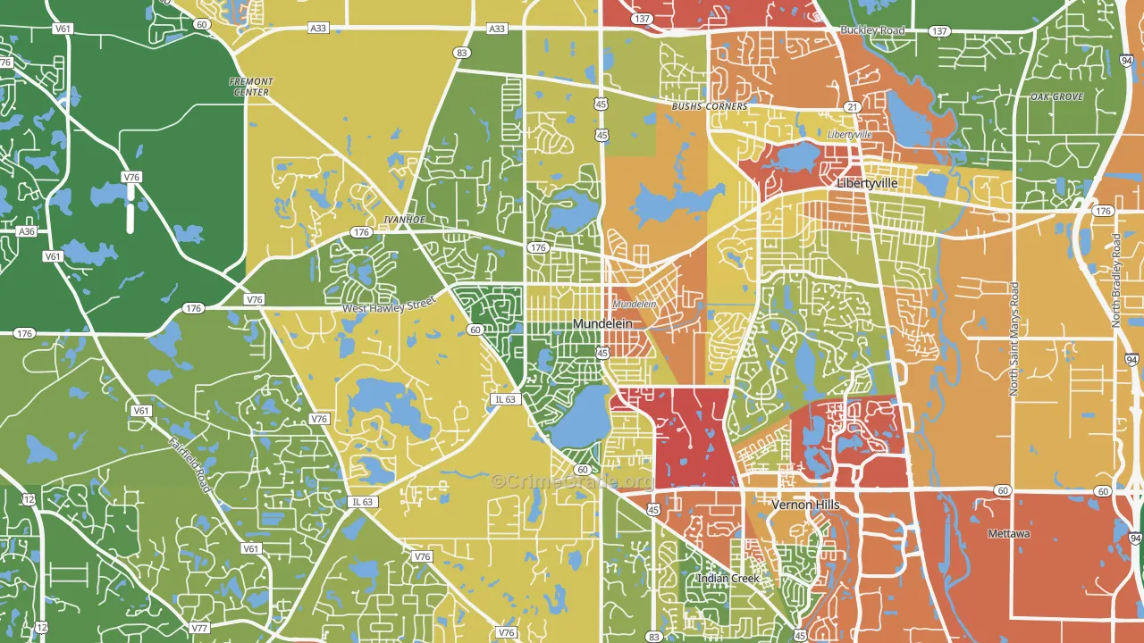 Mundelein, IL Map of Theft Rates
