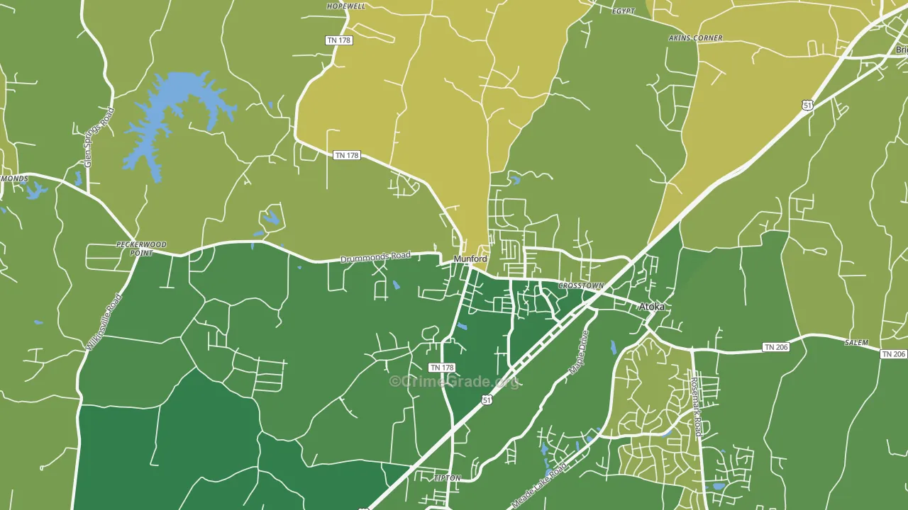 Munford, TN Map of Theft Rates
