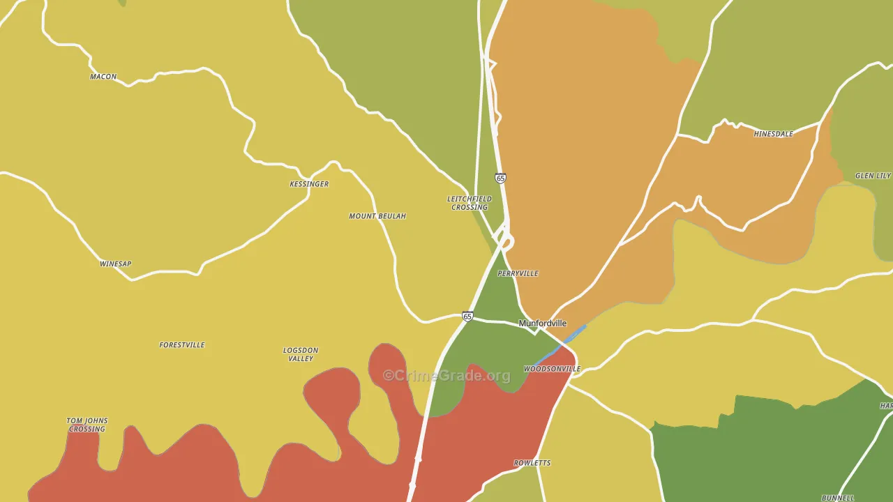 Munfordville, KY Map of Theft Rates