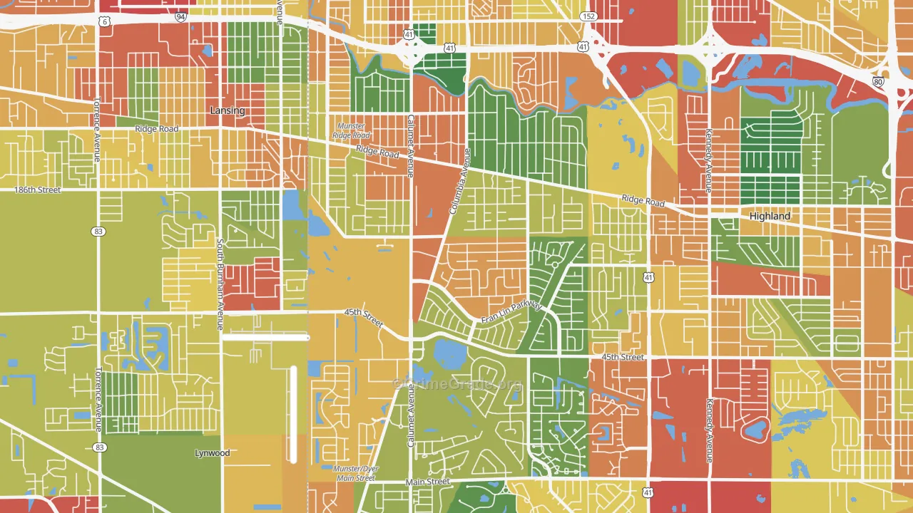 Munster, IN Map of Theft Rates