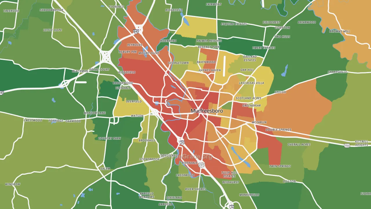 Murfreesboro, TN Map of Theft Rates