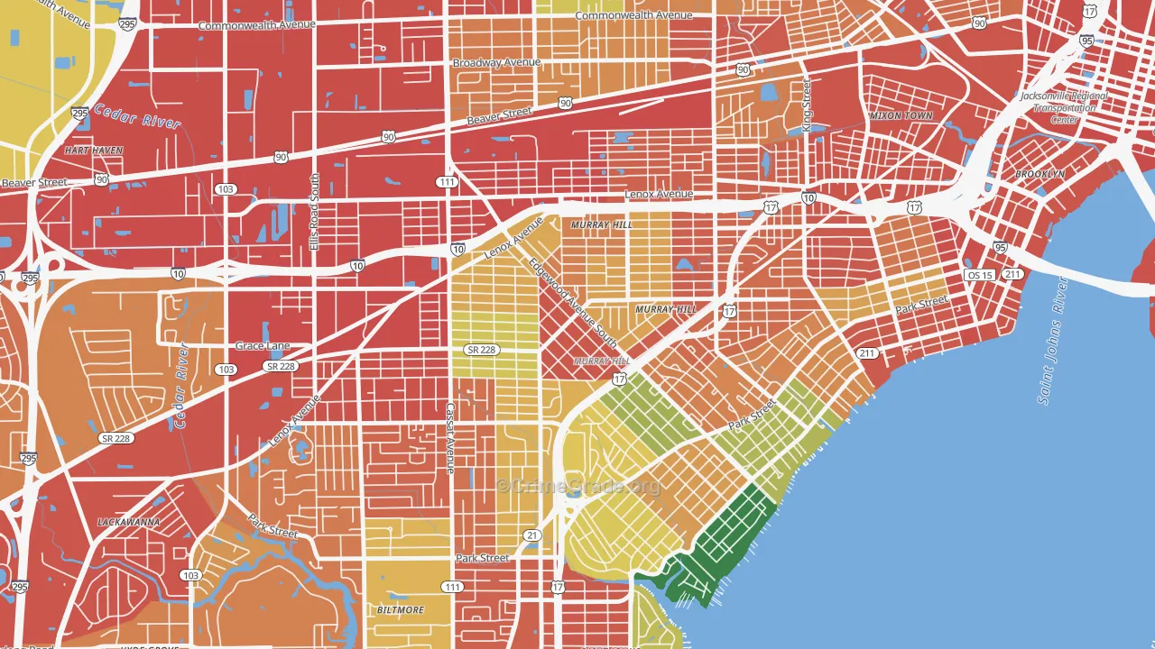Murray Hill, Jacksonville, FL Map of Theft Rates