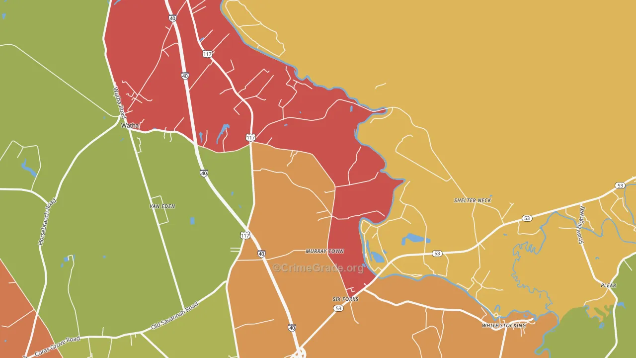 Murray Town, NC Map of Theft Rates