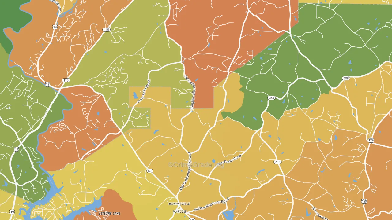 Murrayville, GA Map of Theft Rates