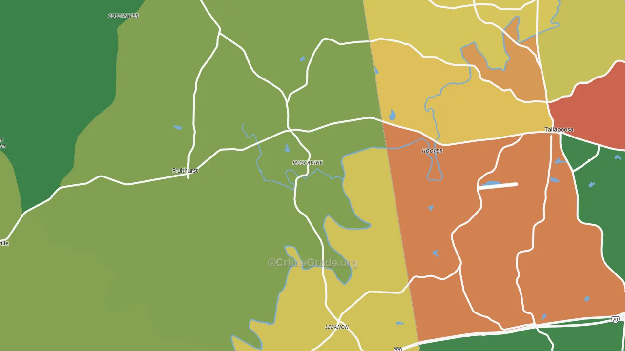 Muscadine, AL Map of Theft Rates