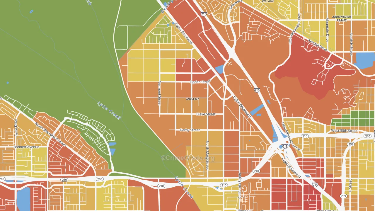 Muscoy, San Bernardino, CA Map of Theft Rates