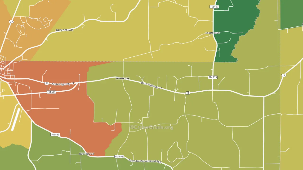 Musgrove, TX Map of Theft Rates