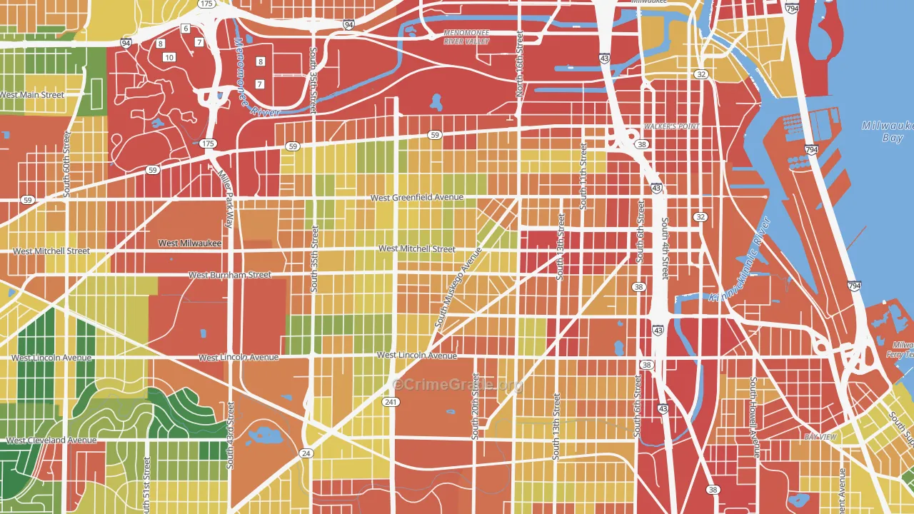 Muskego Way, Milwaukee, WI Map of Theft Rates