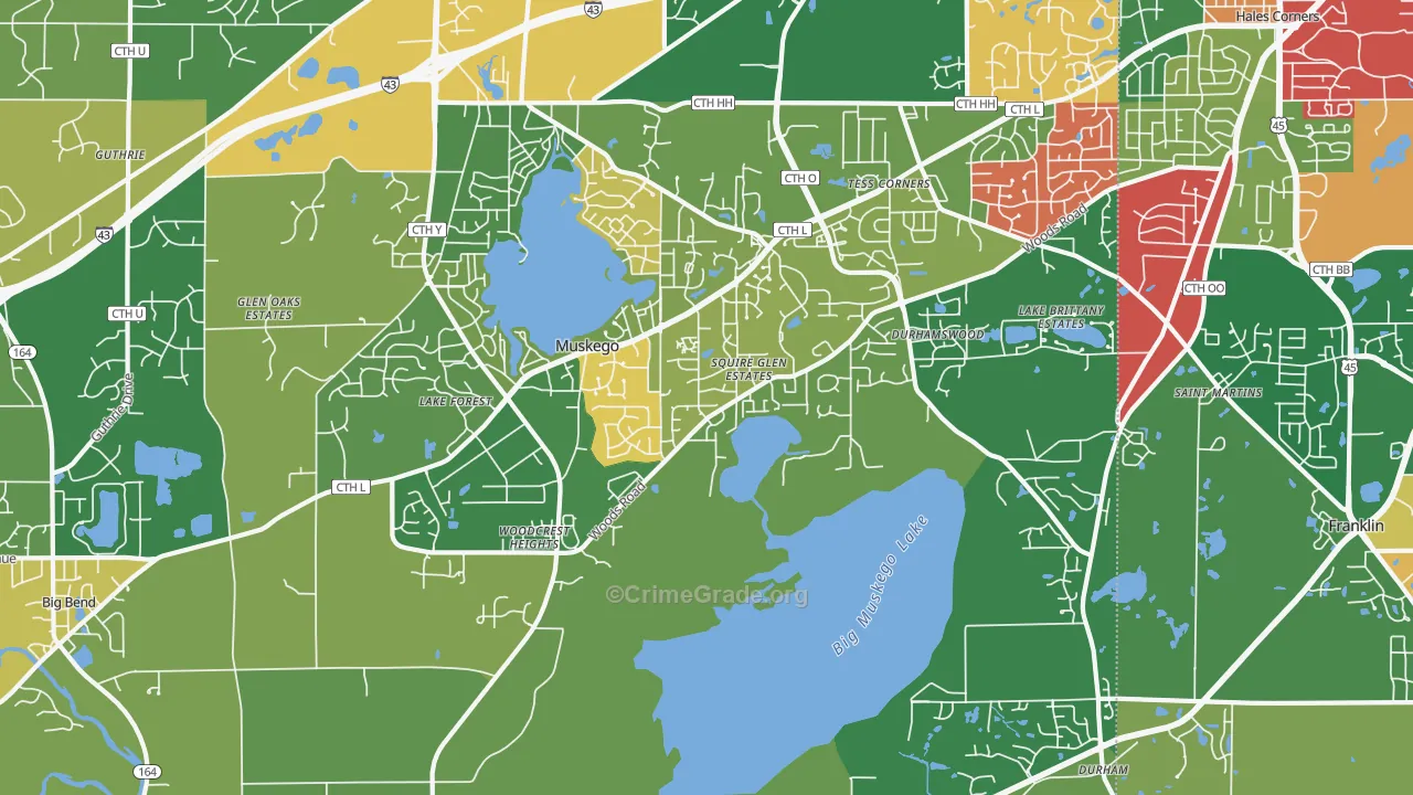Muskego, WI Map of Theft Rates