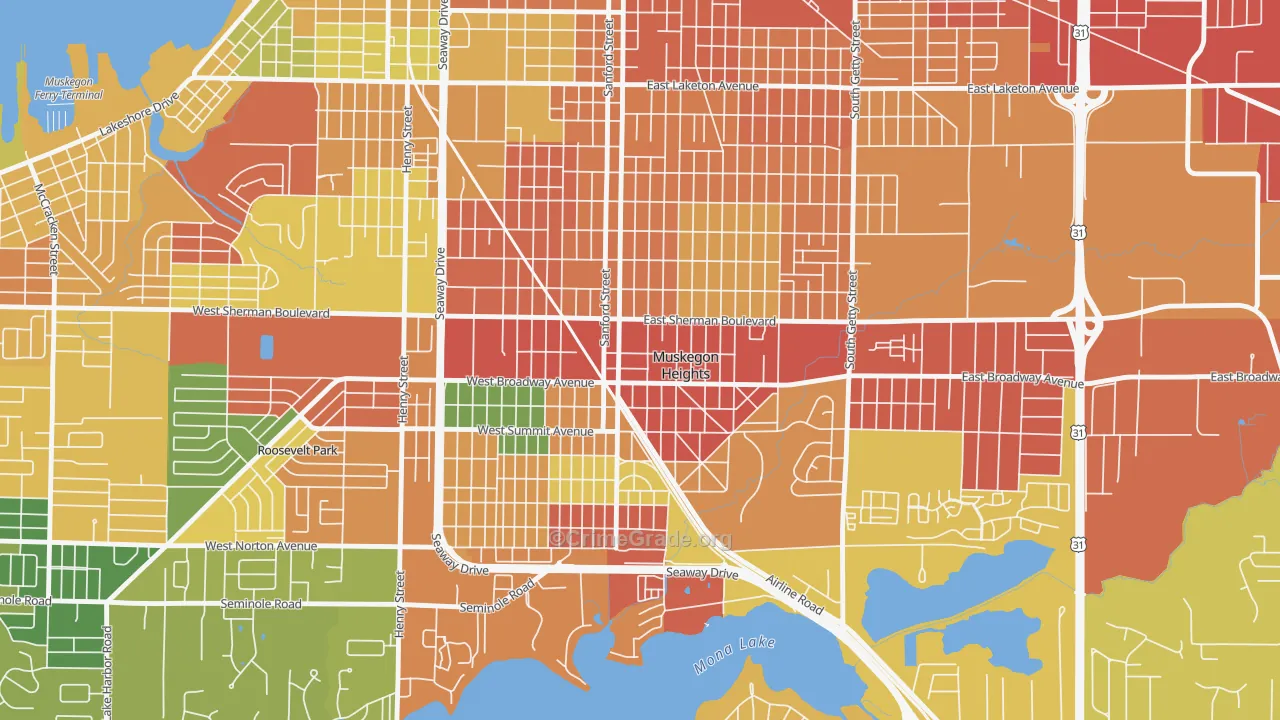 Muskegon Heights, MI Map of Theft Rates