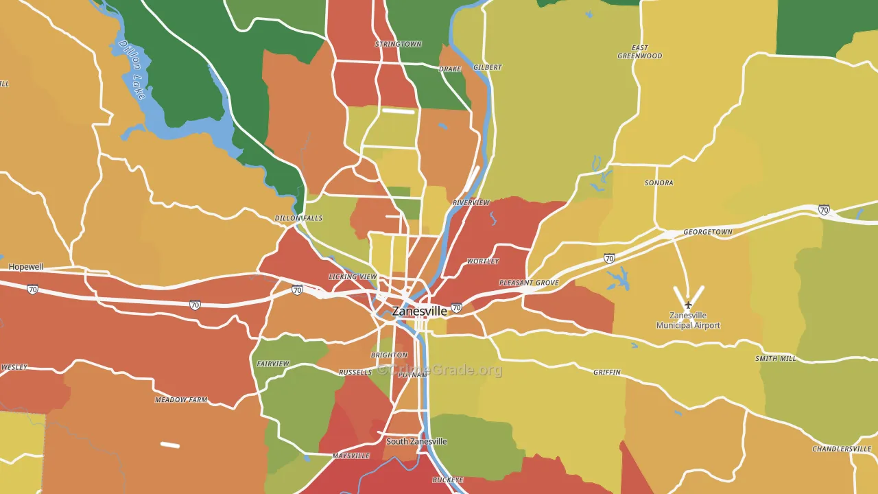 Muskingum County, OH Map of Theft Rates