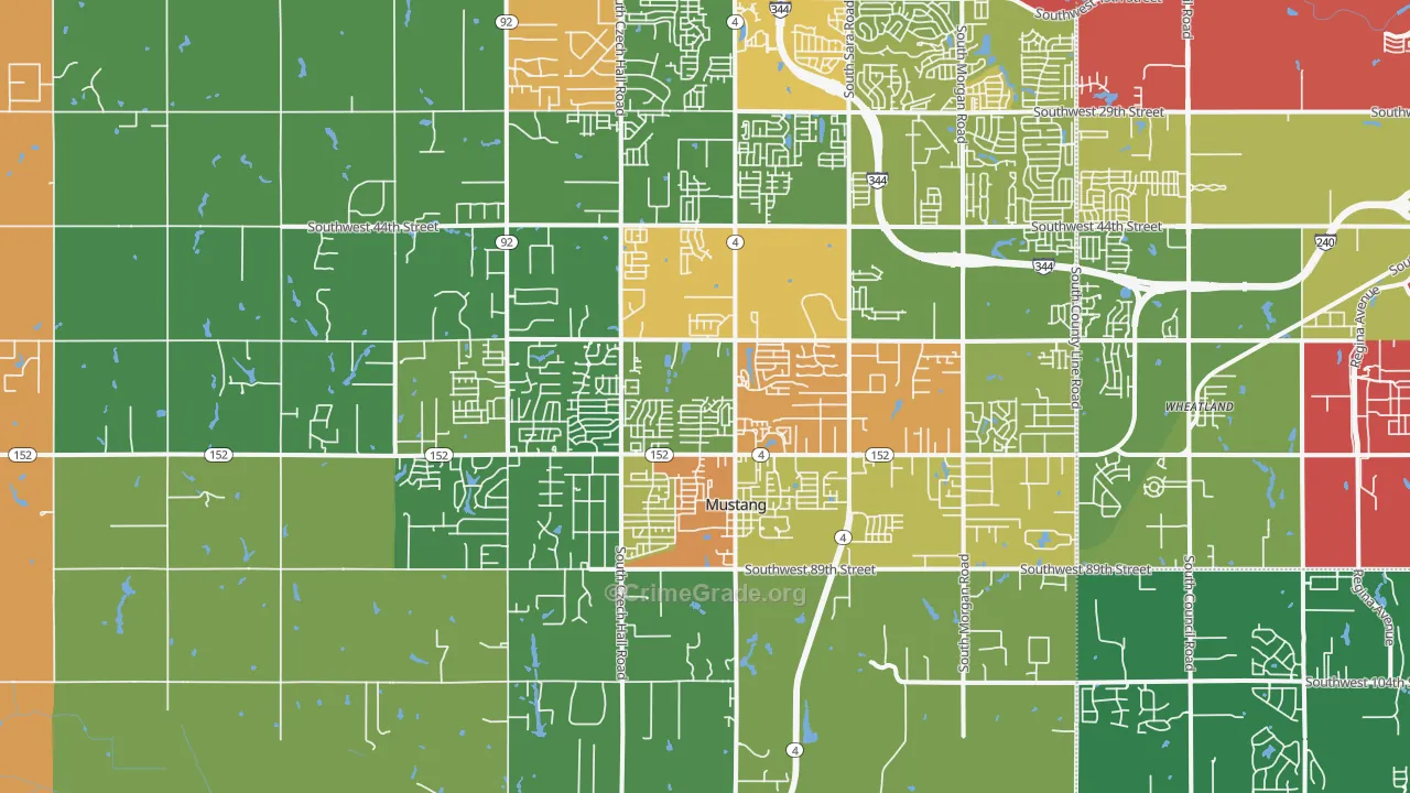 Mustang, OK Map of Theft Rates