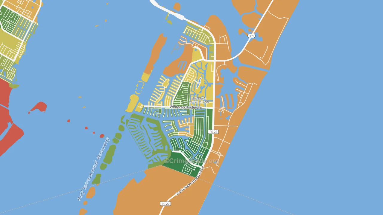 Mustang-Padre Island, Corpus Christi, TX Map of Theft Rates