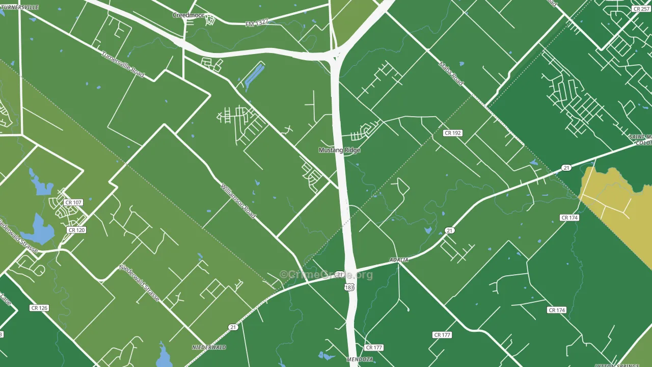 Mustang Ridge, TX Map of Theft Rates