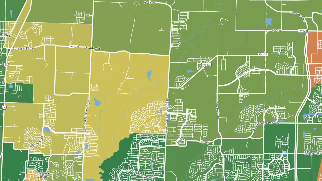 Mustang, TX Map of Theft Rates