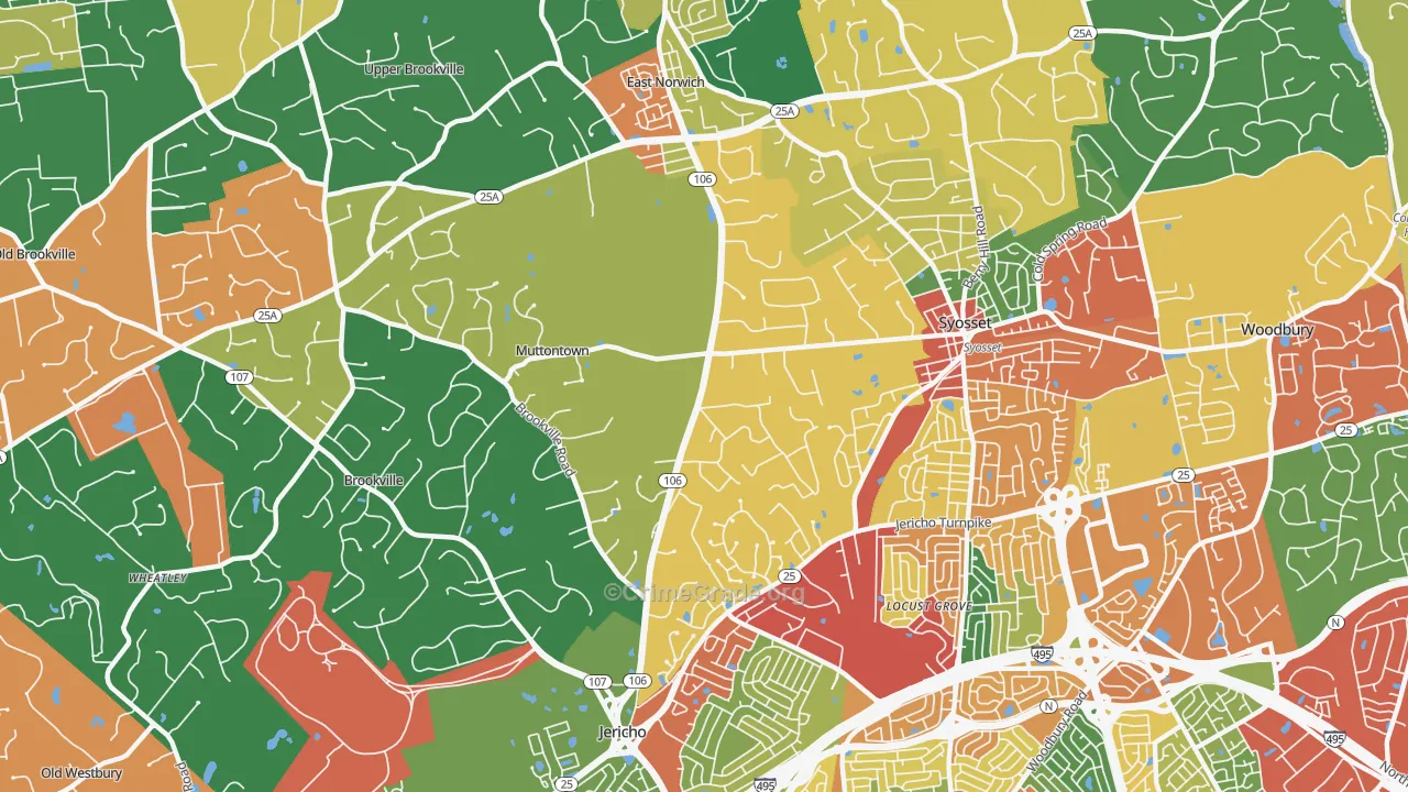 Muttontown, NY Map of Theft Rates