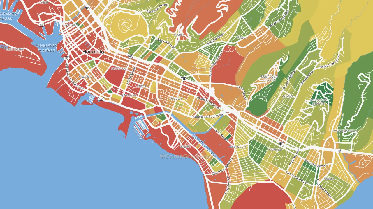 Mxcully-Moiliili, Honolulu, HI Map of Theft Rates