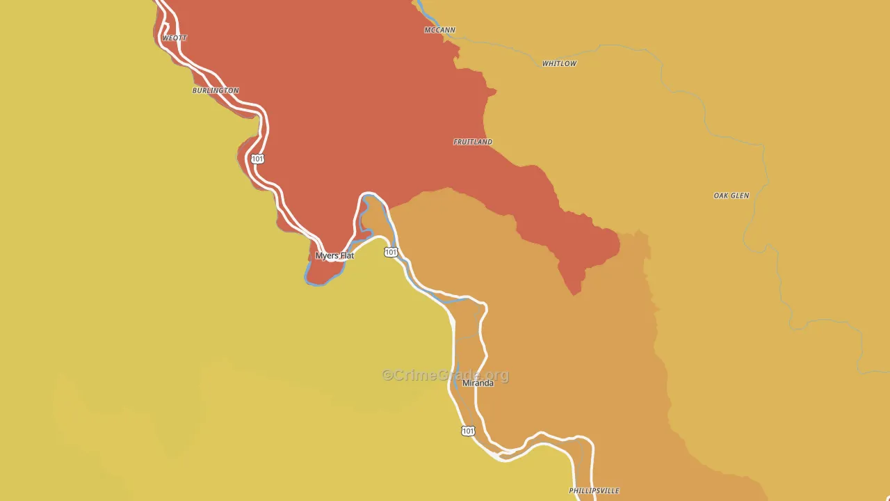 Myers Flat, CA Map of Theft Rates