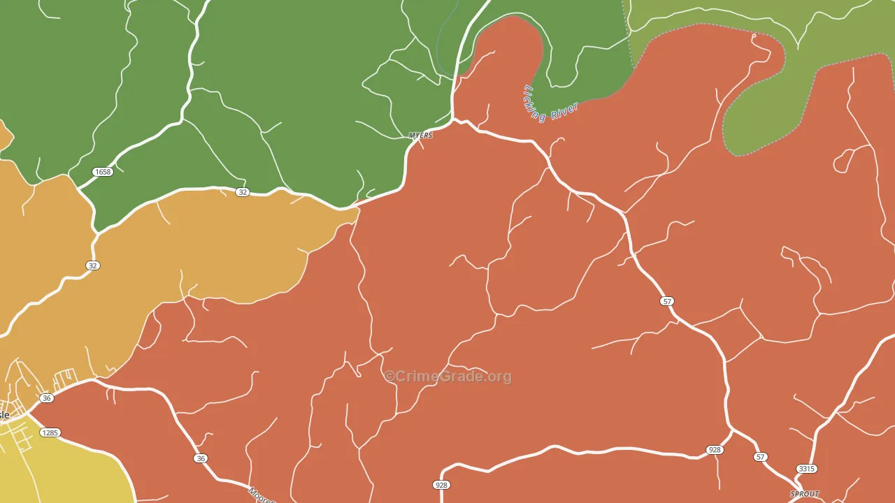 Myers, KY Map of Theft Rates