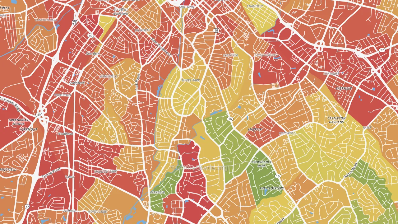 Myers Park, Charlotte, NC Map of Theft Rates