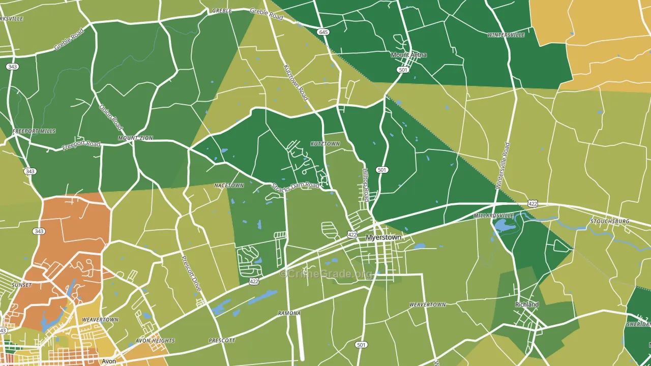 Myerstown, PA Map of Theft Rates