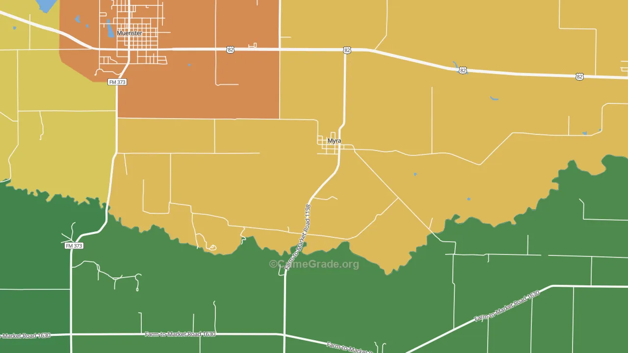 Myra, TX Map of Theft Rates