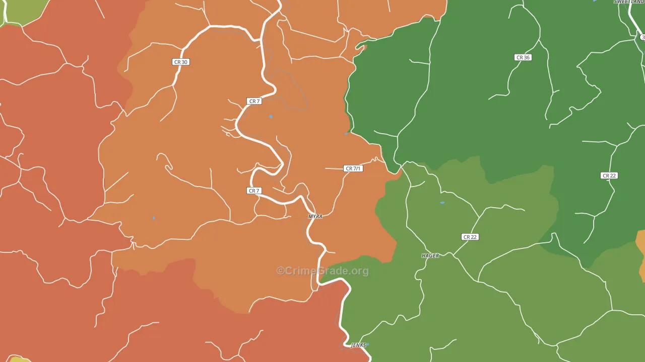 Myra, WV Map of Theft Rates