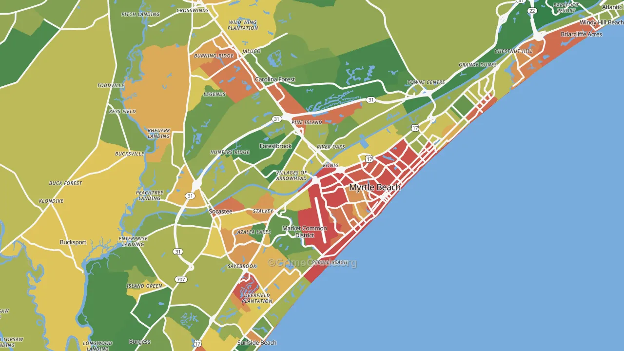 Myrtle Beach, SC Map of Theft Rates
