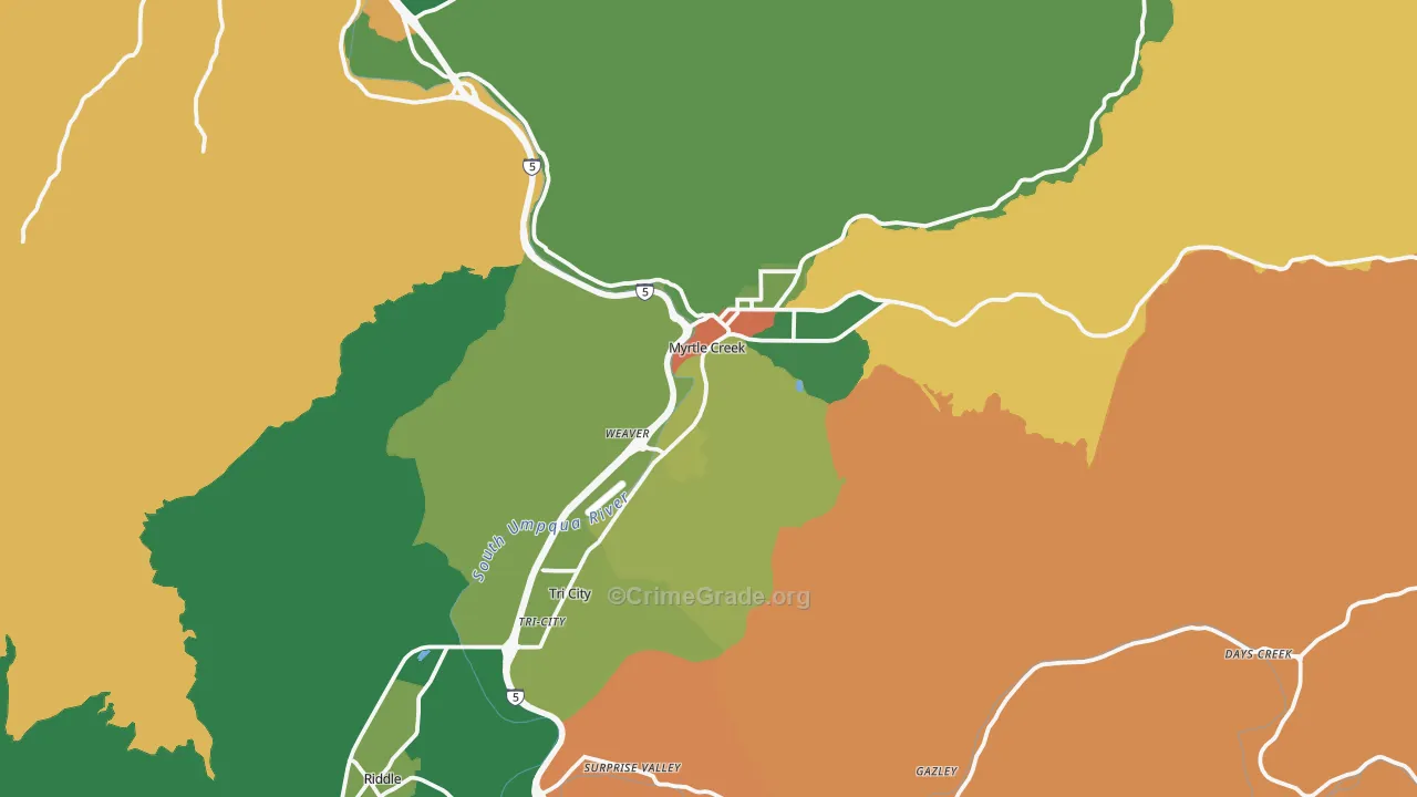 Myrtle Creek, OR Map of Theft Rates