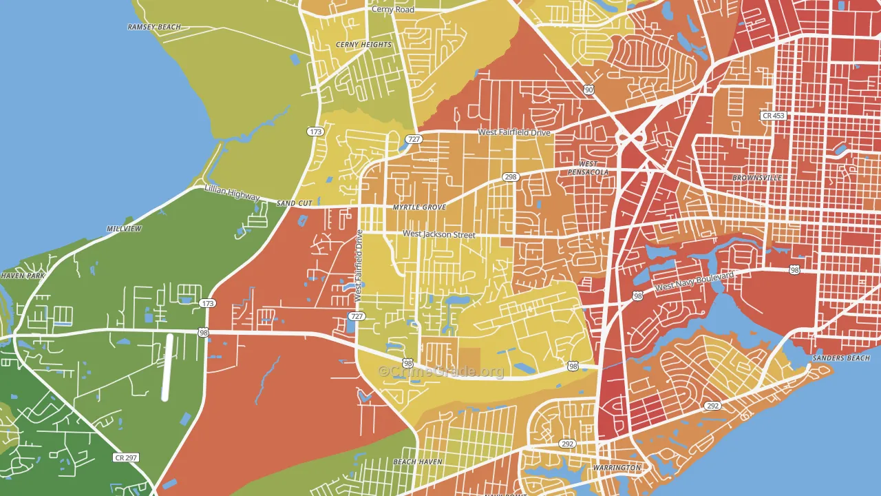 Myrtle Grove, FL Map of Theft Rates