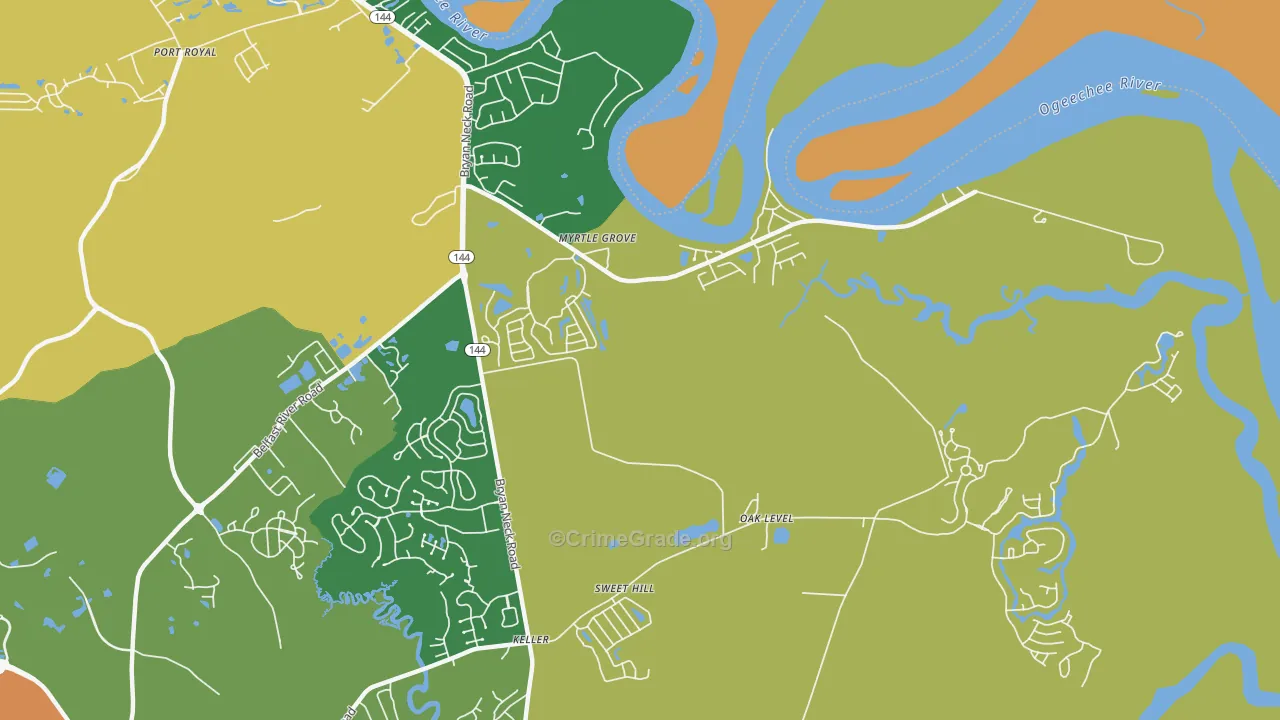 Myrtle Grove, GA Map of Theft Rates