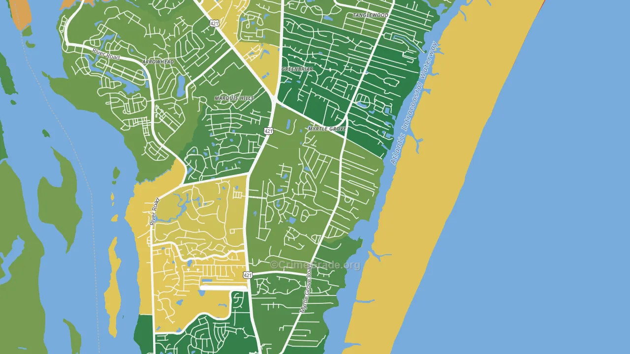 Myrtle Grove, NC Map of Theft Rates