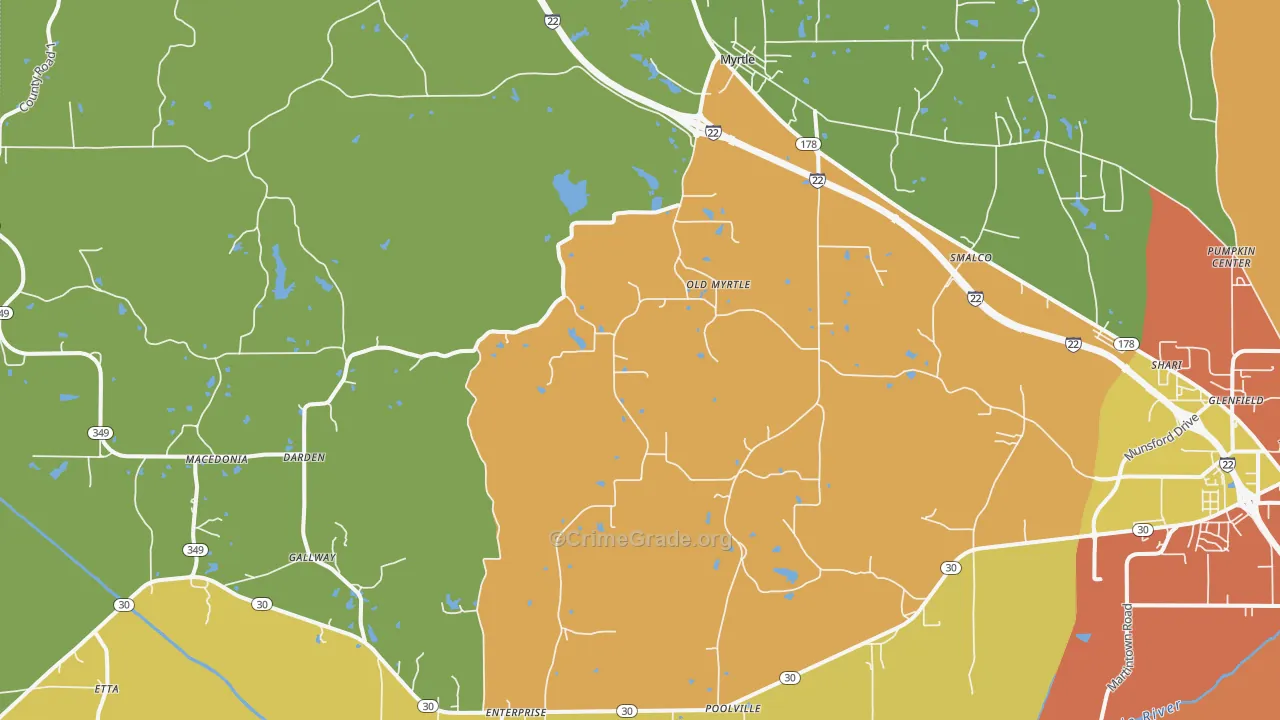 Myrtle, MS Map of Theft Rates