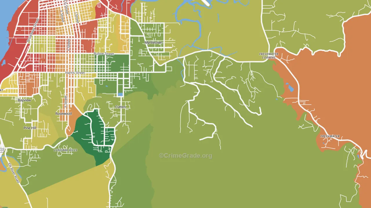 Myrtletown, CA Map of Theft Rates