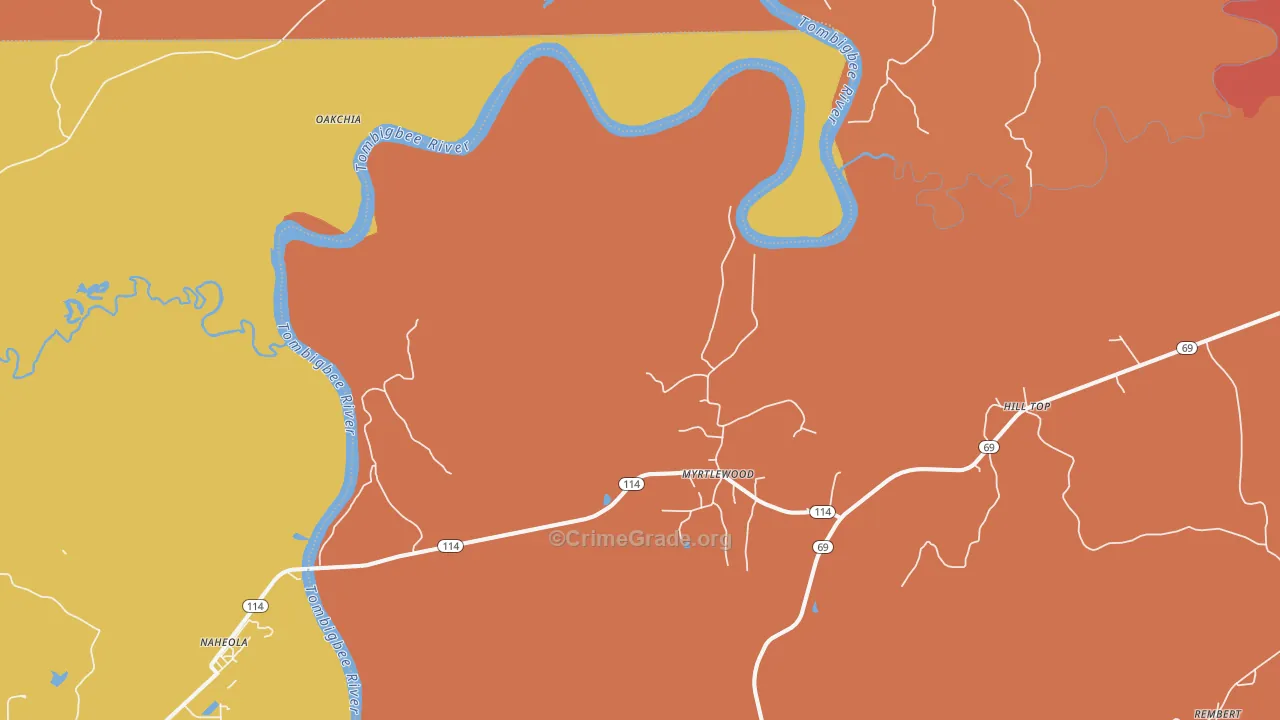 Myrtlewood, AL Map of Theft Rates