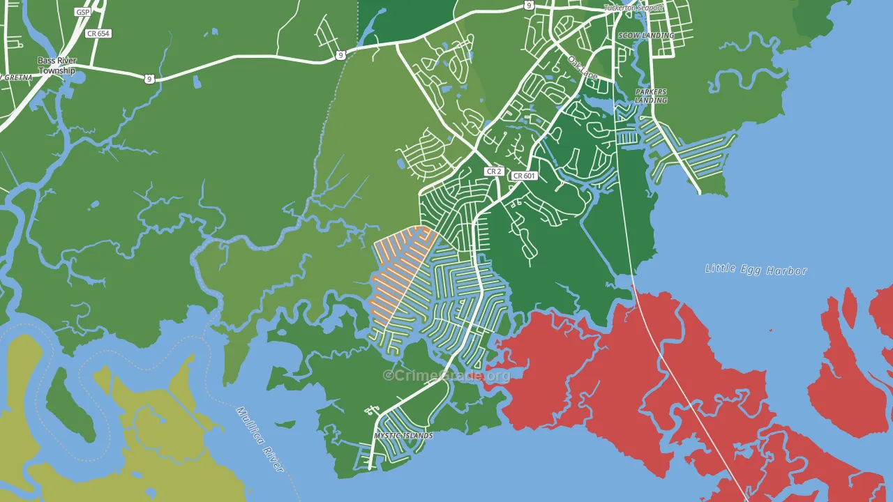 Mystic Island, NJ Map of Theft Rates