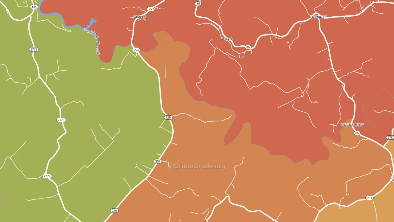 Mystic, KY Map of Theft Rates