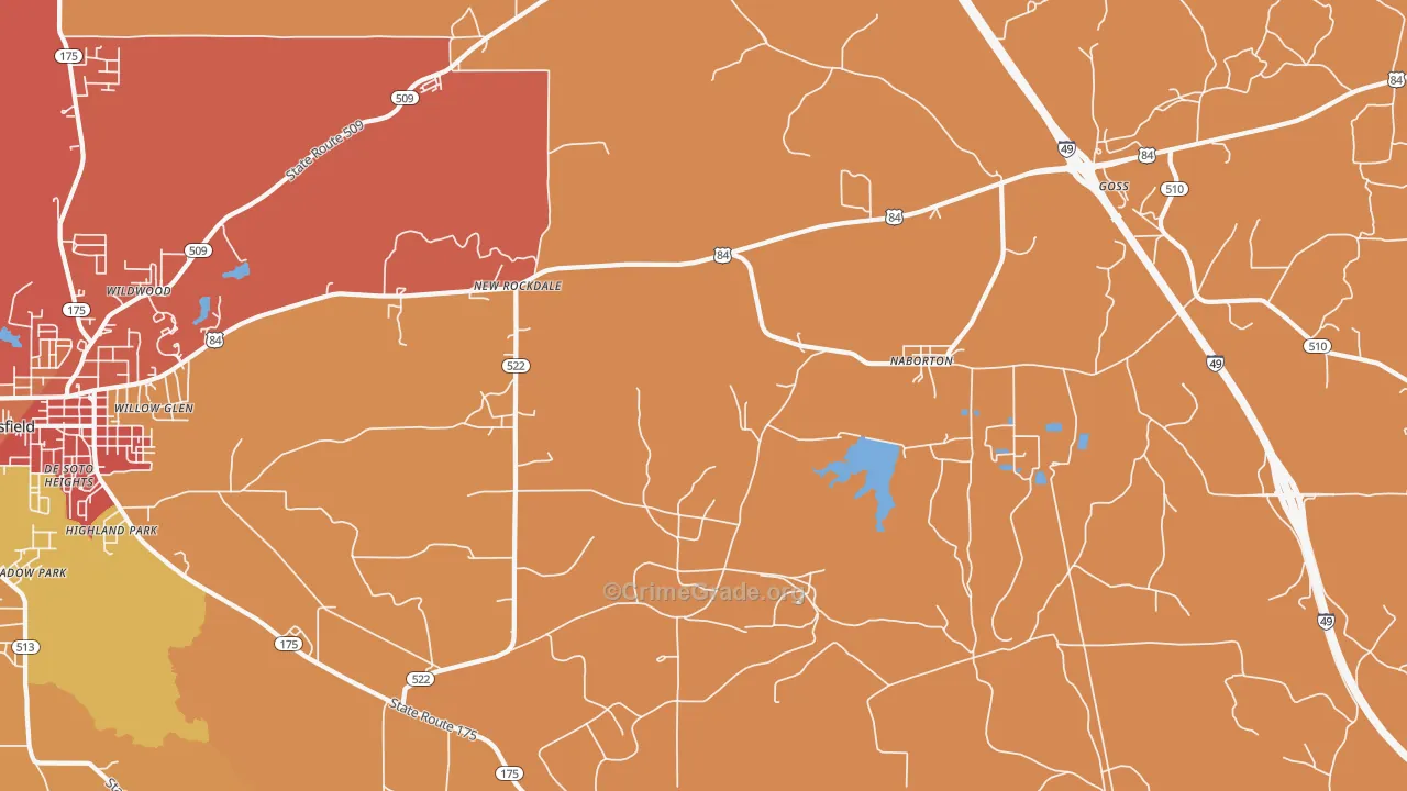 Naborton, LA Map of Theft Rates